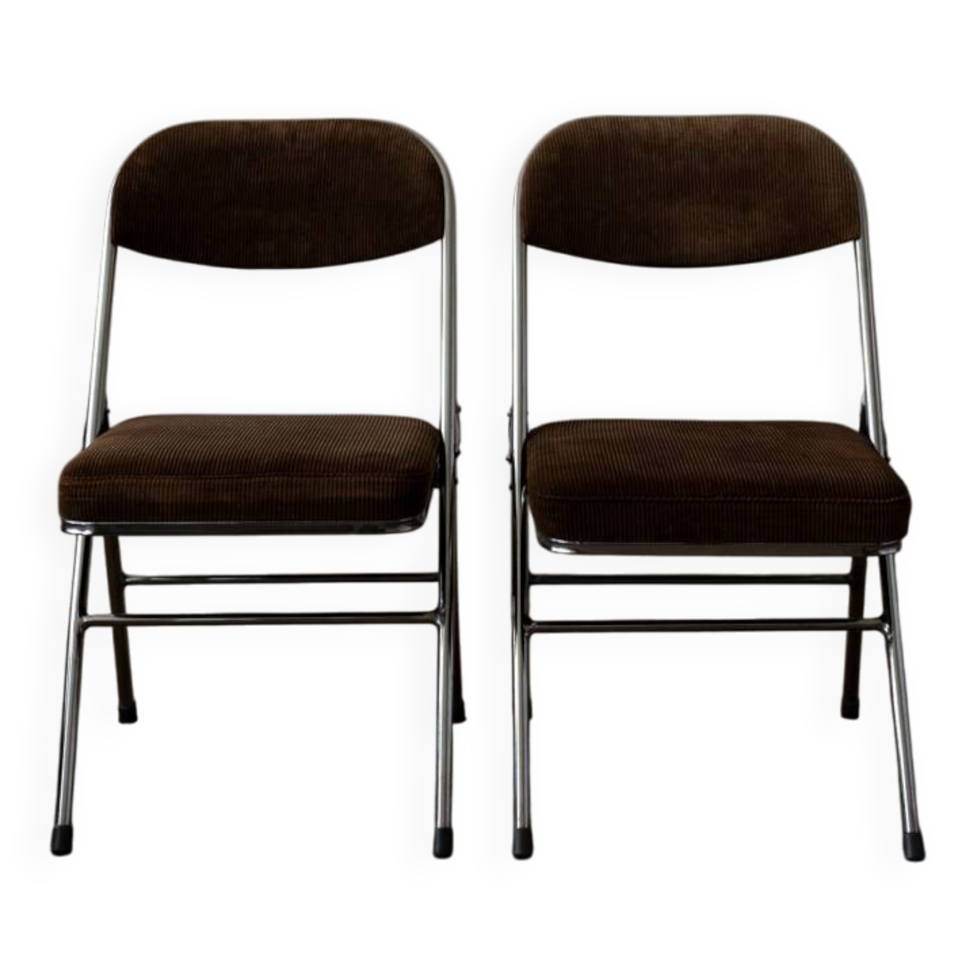 Vintage Chrome Folding Chairs (Pair) | Brown Corduroy Upholstery