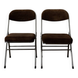 Vintage Chrome Folding Chairs (Pair) | Brown Corduroy Upholstery