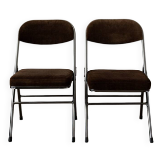 Vintage Chrome Folding Chairs (Pair) | Brown Corduroy Upholstery