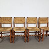 Set of French primitive rush chairs | 1930s