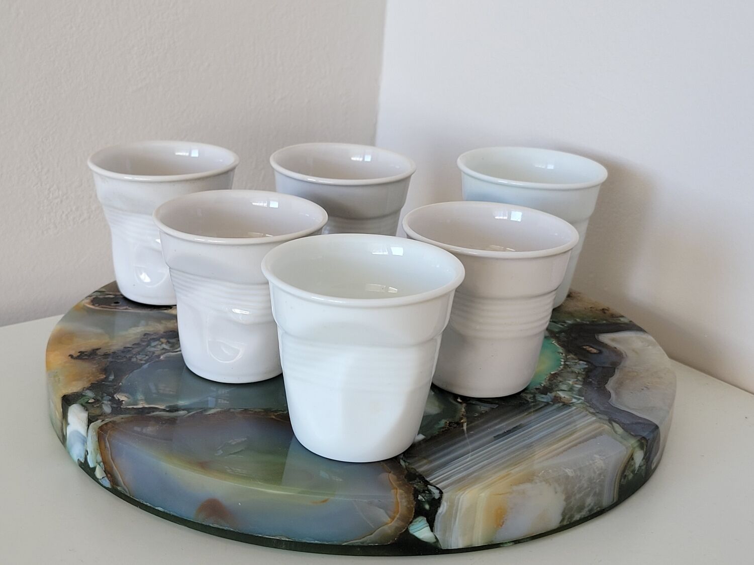 6 design espresso cups crumpled white porcelain Revol