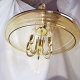 Large chandelier in brass and smoked glass, six branches, space age, baroque, Italy, 1970.