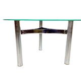 Table basse ronde en verre vintage avec base chromée