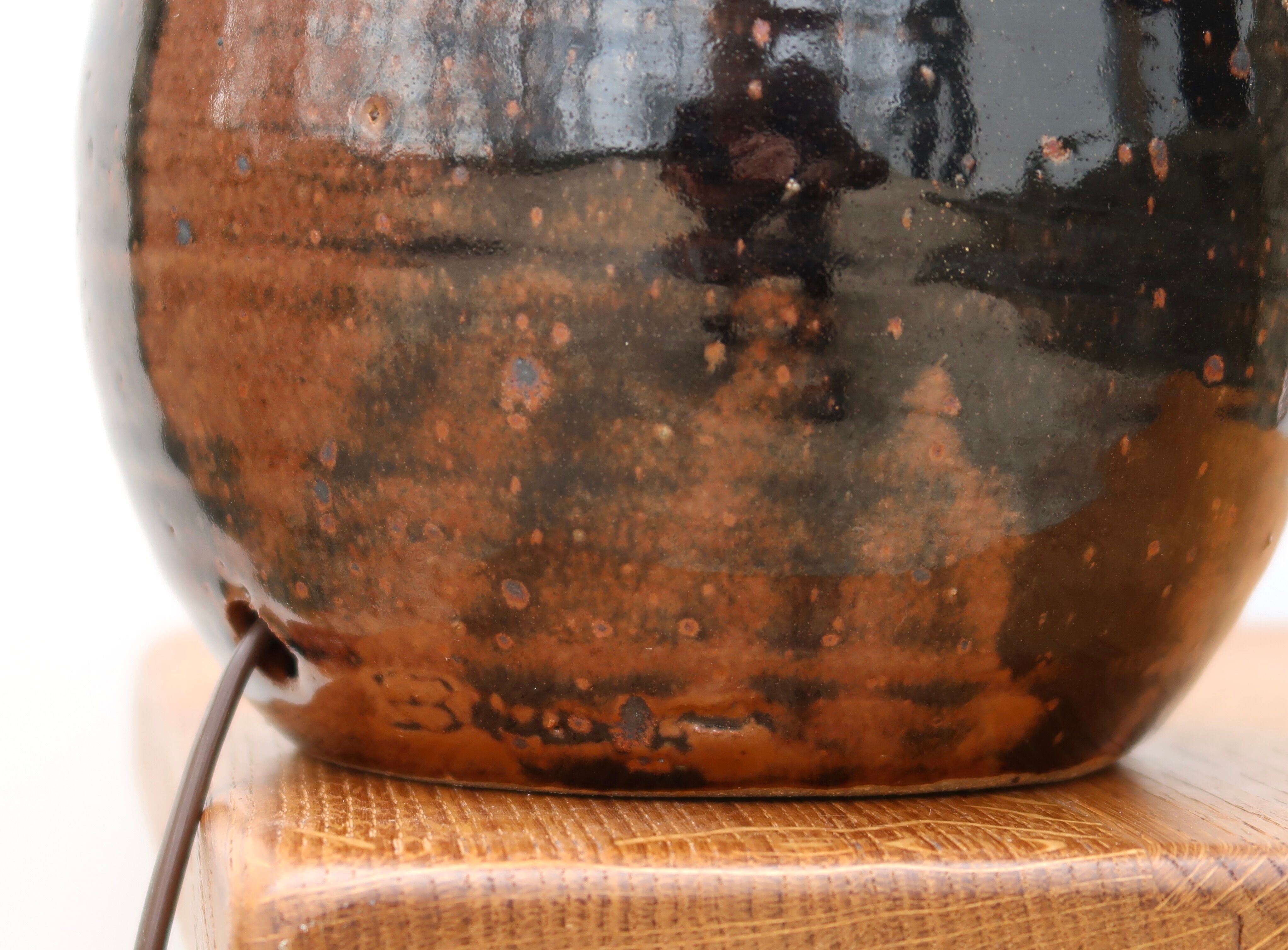 Brown stoneware "ball" lamp foot by Guy Baudat, 70s