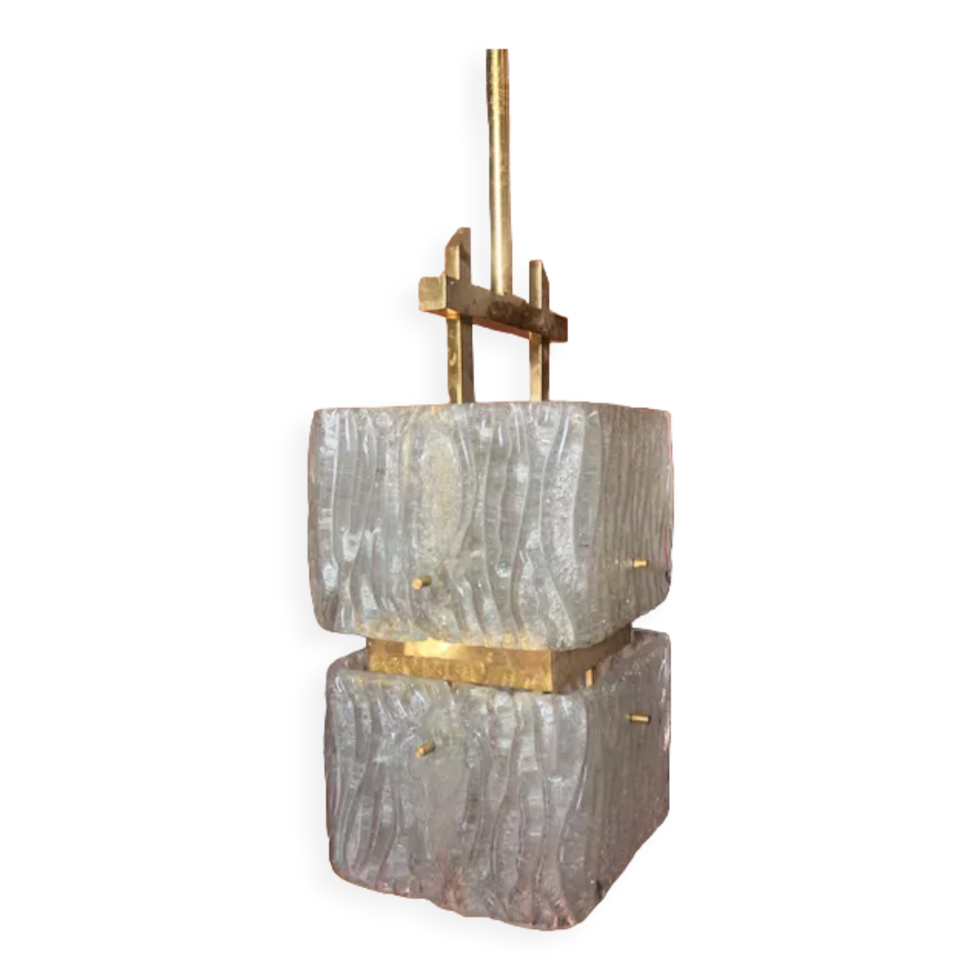 Suspension vintage chandelier brass and glass house Arlus