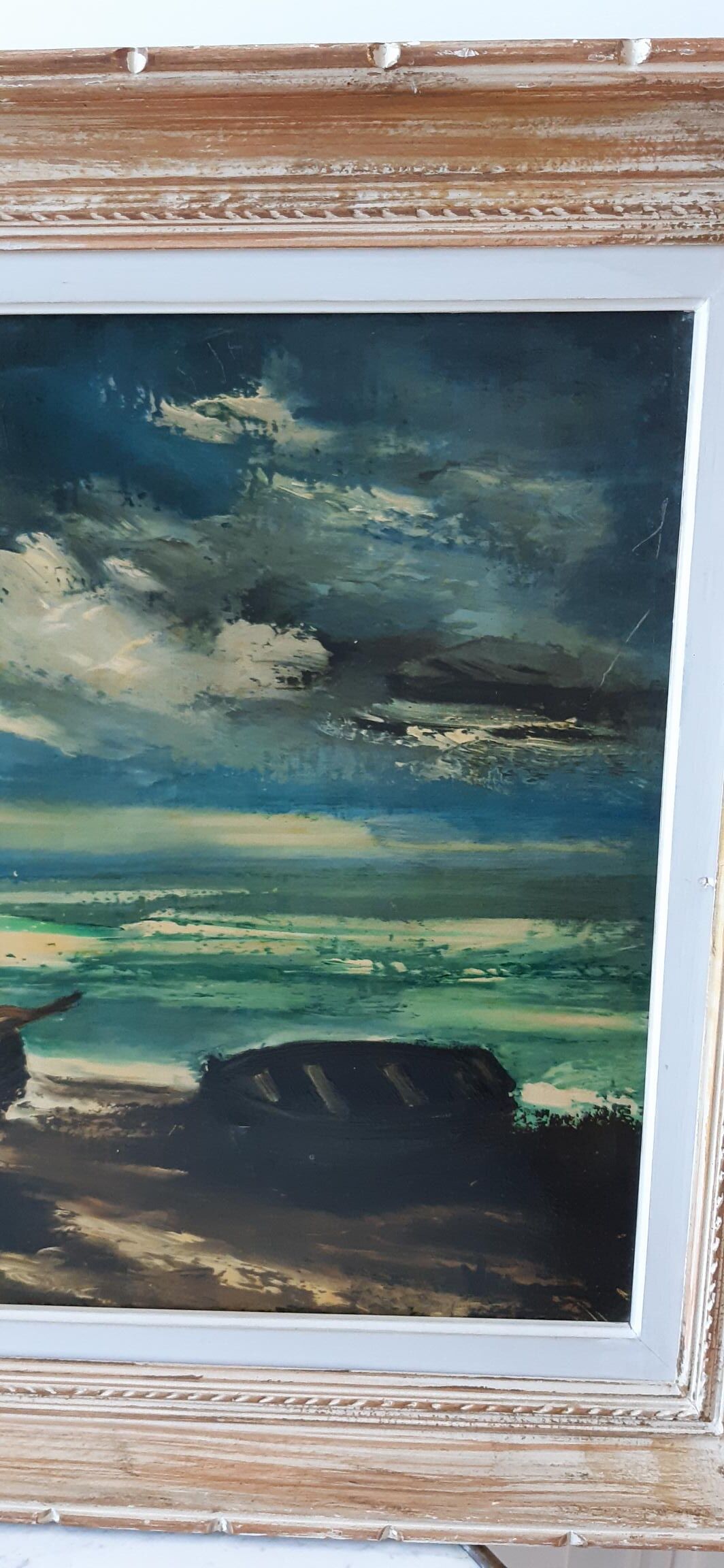 Tableau huile sur toile voilier signé vintage