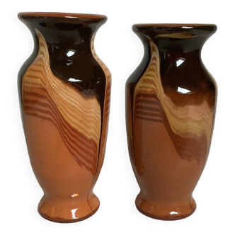 Pair of enameled ceramic vases