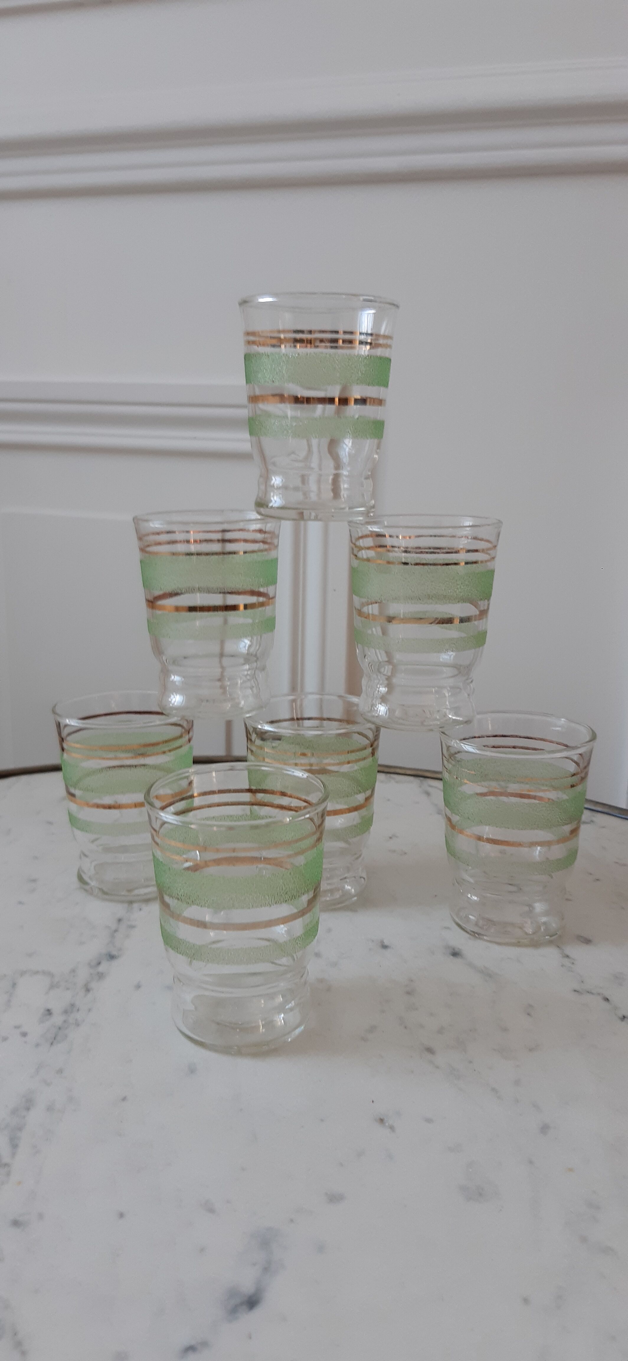 Set of 7 glasses light green granite years 50-60
