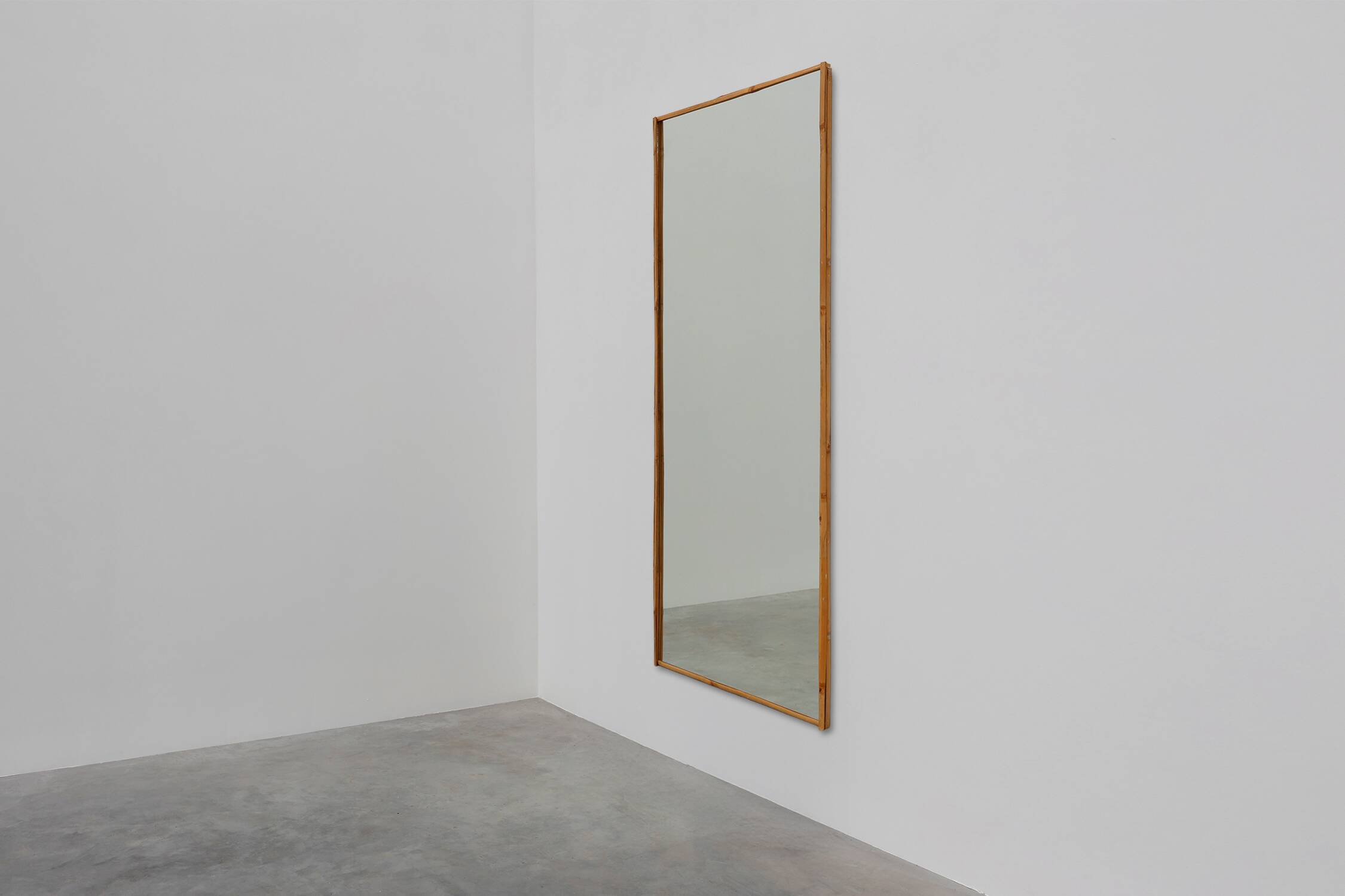 Large Vintage seventies Ibiza style rectangular mirror with bamboo frame