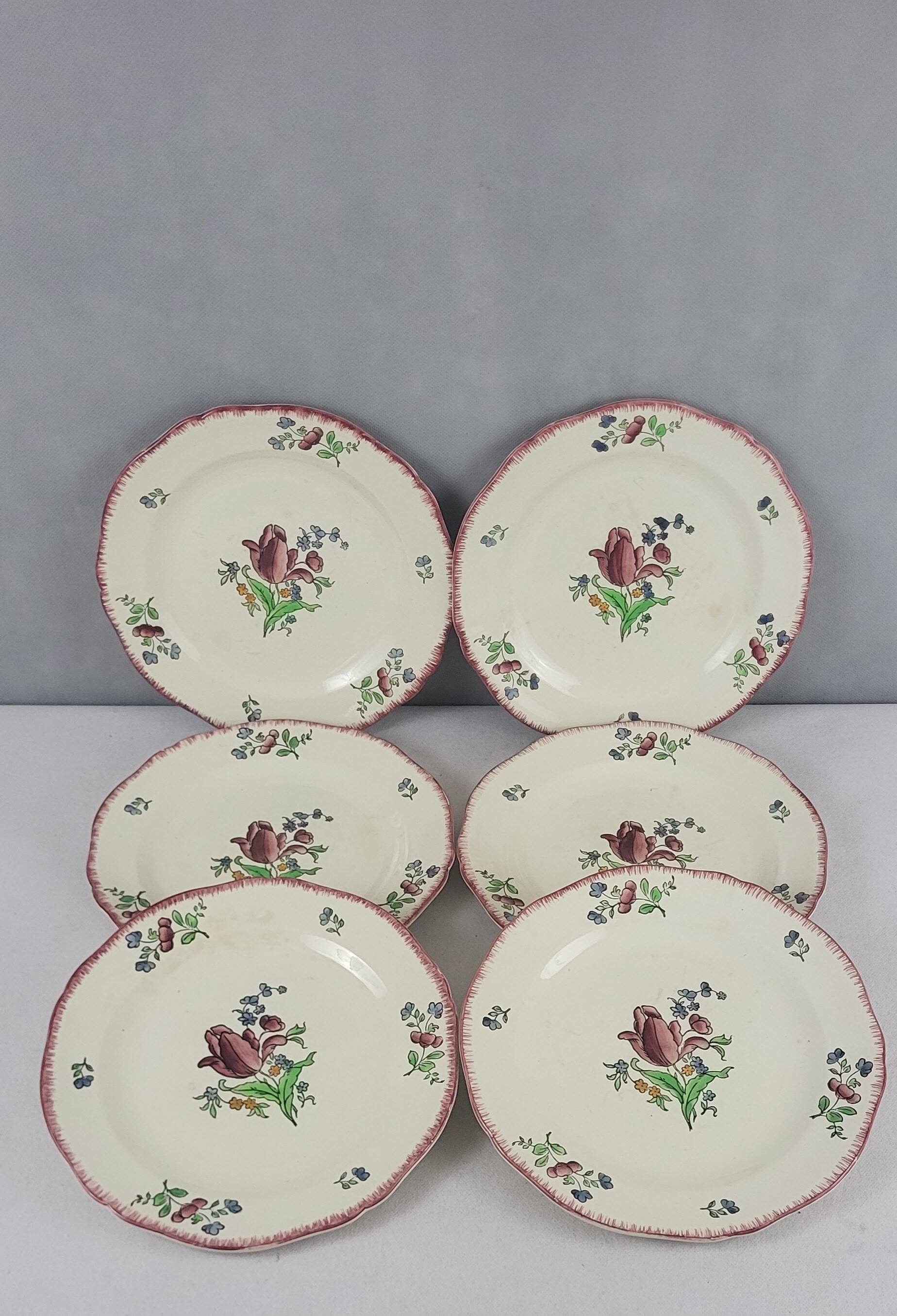 6 Gien earthenware dinner plates, Lorraine pattern