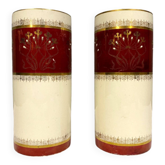 Keller et Guerin Lunéville: paire de vases rouleau en porcelaine vers 1930