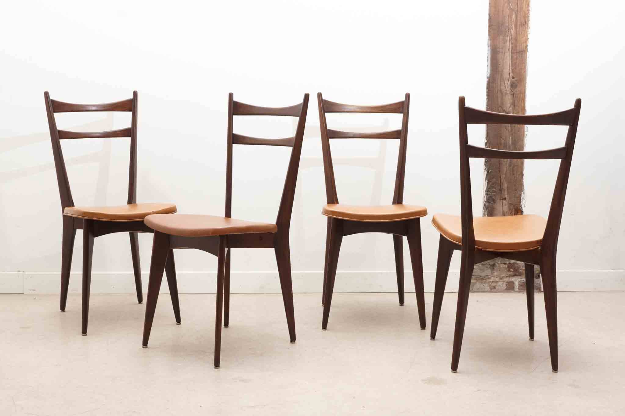 Bistro chair in fawn leatherette and dark oak