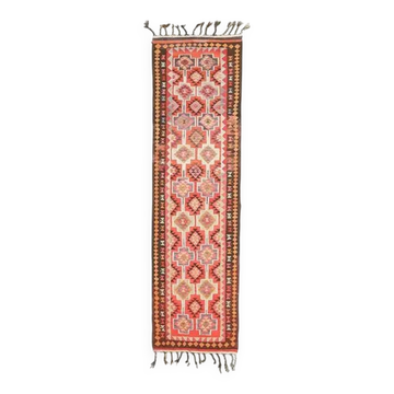 1970s Vintage Turkish Hand-Knotted Wool Cotton Red Runner Rug 94x347