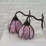 Pair of iron and glass wall lights