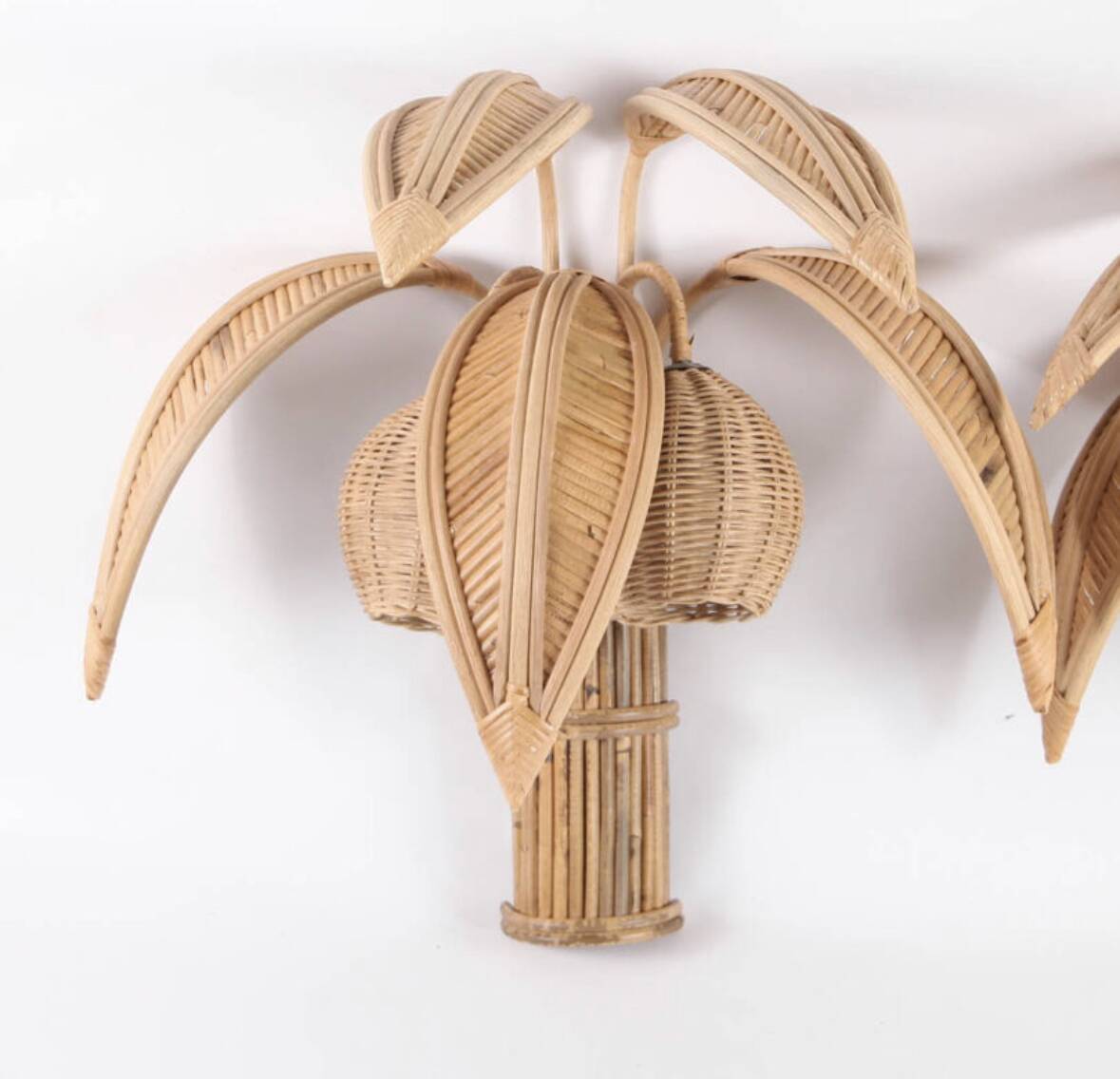 Paire d’appliques « cocotier/palmier » en rotin
