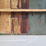 Wall shelf 3 shelves + 4 hooks cast iron in polychrome wood