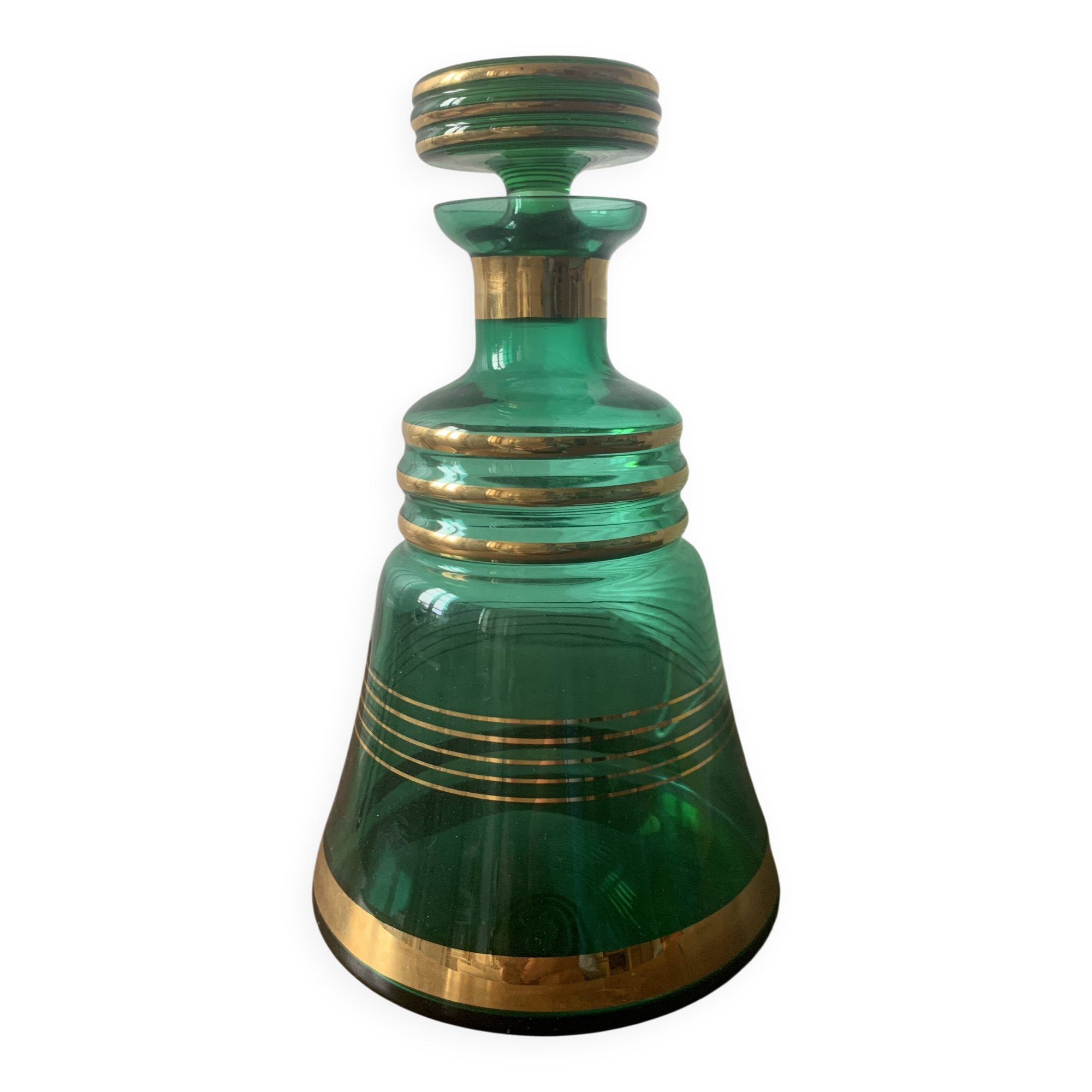 Carafe verre émeraude et or art déco