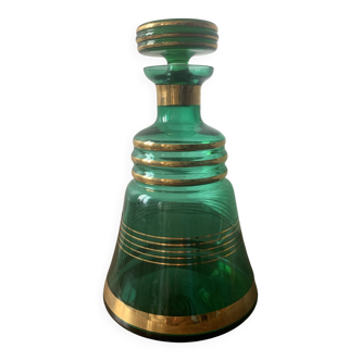 Emerald and gold Art Deco glass carafe