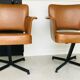 Pair of brown faux leather armchairs - black metallic footing - 1960