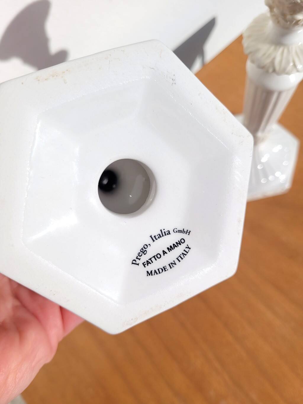 Pair of antique Italian ceramic candlesticks.