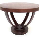 1930 wooden coffee table, double lyre foot