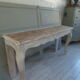 Louis XV style console in pearl gray patinated oak, patinated inlaid top.