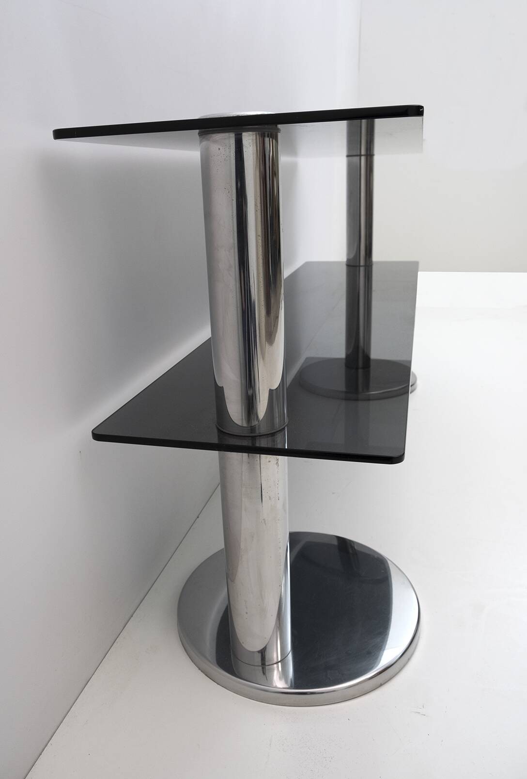 Mid-century Modern Italian Chromed Steel and Smoked Glass Console, 1970s