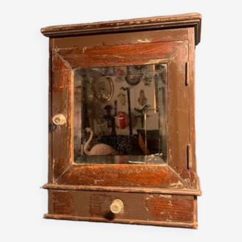 Old medicine cabinet in wood and beveled mirror, 19th century