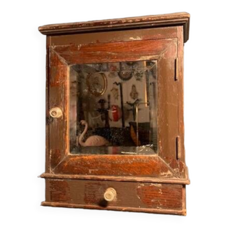 Old medicine cabinet in wood and beveled mirror, 19th century