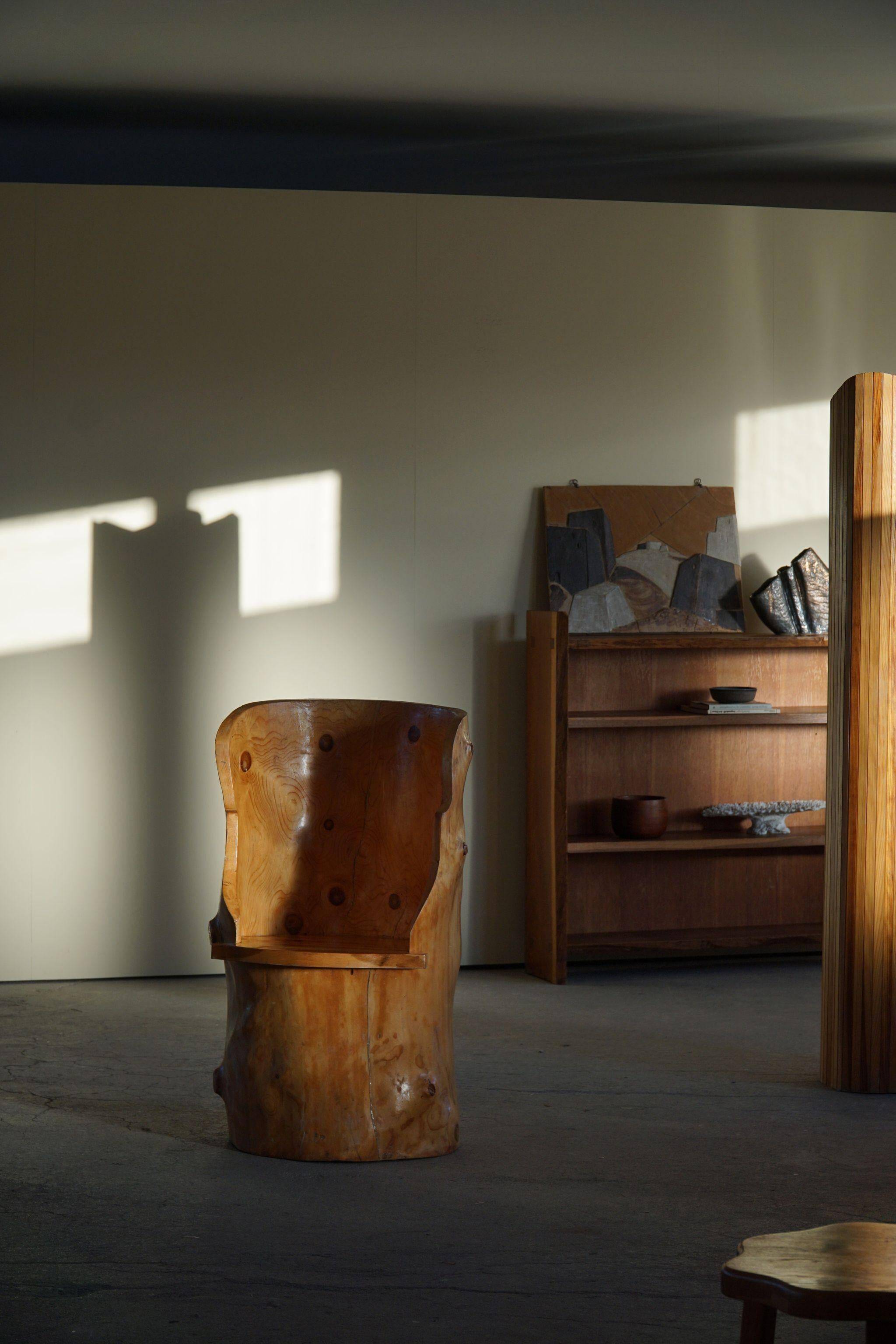Sculptural Wabi Sabi Brutalist Chair in Solid Pine, Swedish, 1960s