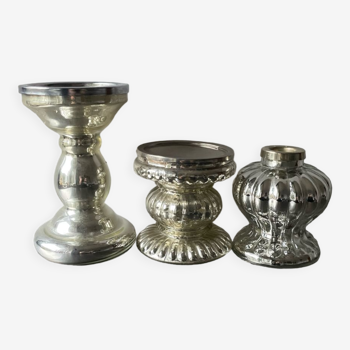 Set of 3 vintage mercury glass candleholders