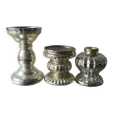 Set of 3 vintage mercury glass candleholders