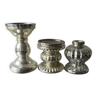 Lot de 3 bougeoirs en verre vintage