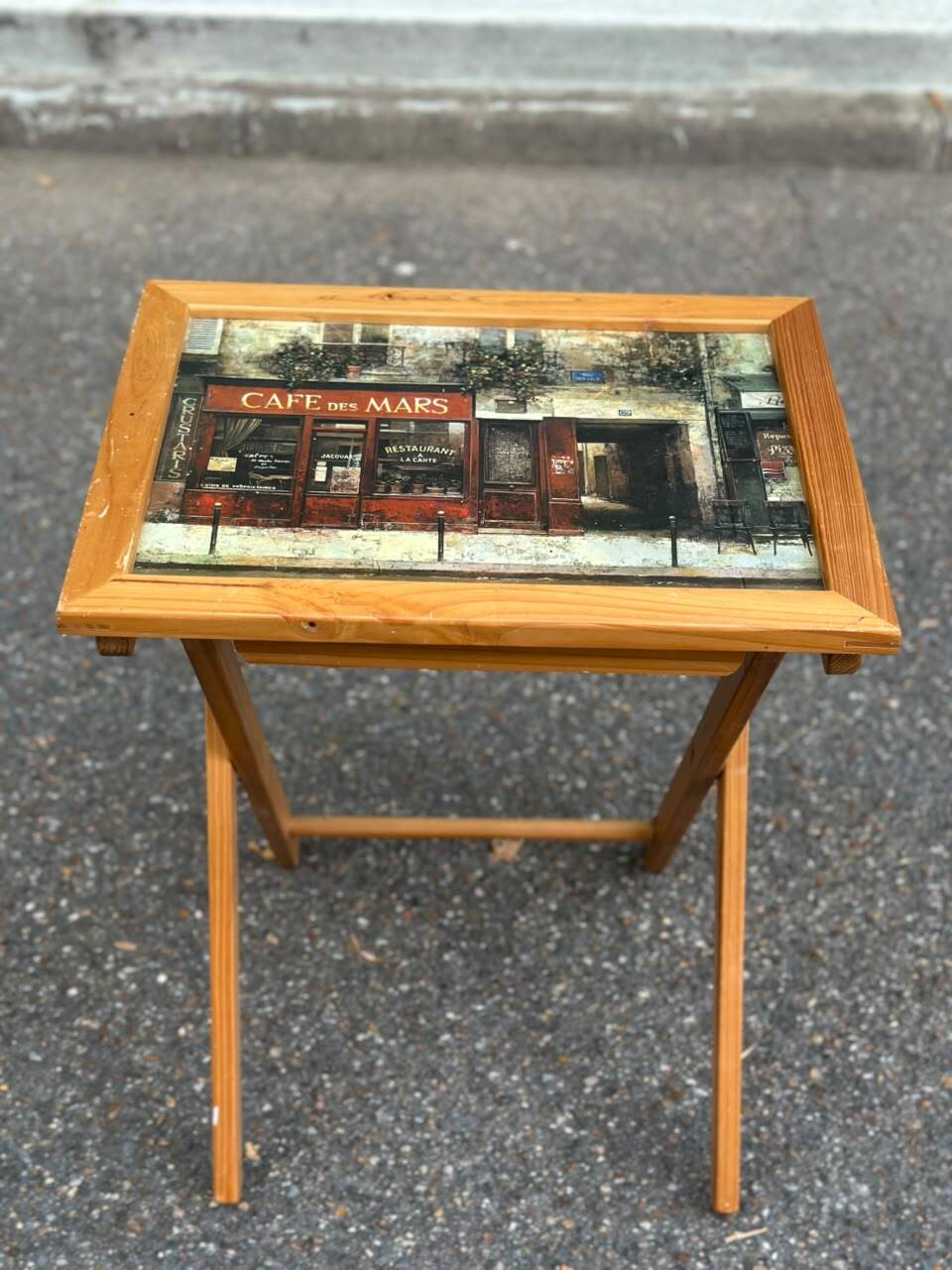 Folding wooden side table — Café des Mars Paris Vintage pattern