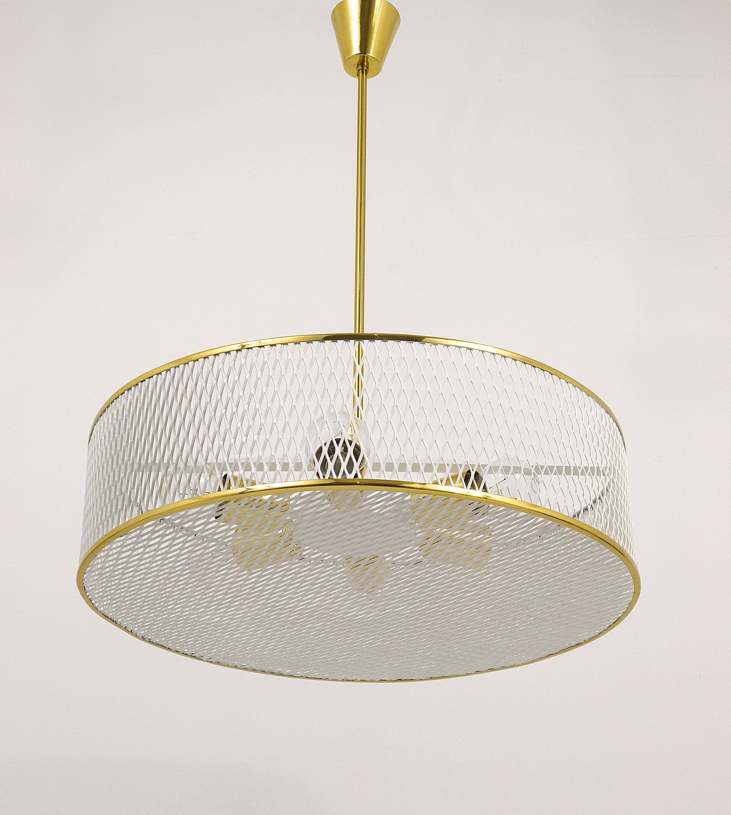 Brass Pendant Light in the Style of Mathieu Matégot Mid-Century, France, 1950s