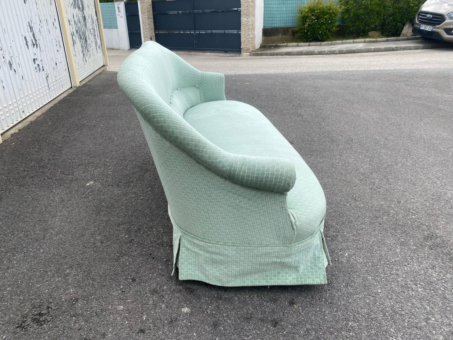 Vintage Celadon Velvet Sofa