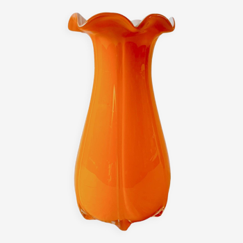 Vintage orange blown glass vase