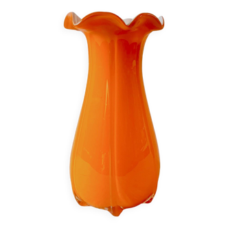 Vase vintage en verre soufflé orange