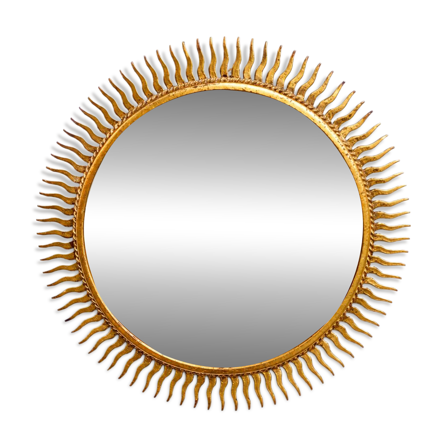 Miroir soleil vintage doré en métal – style années 60/70