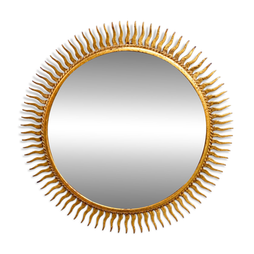 Miroir soleil vintage doré en métal – style années 60/70