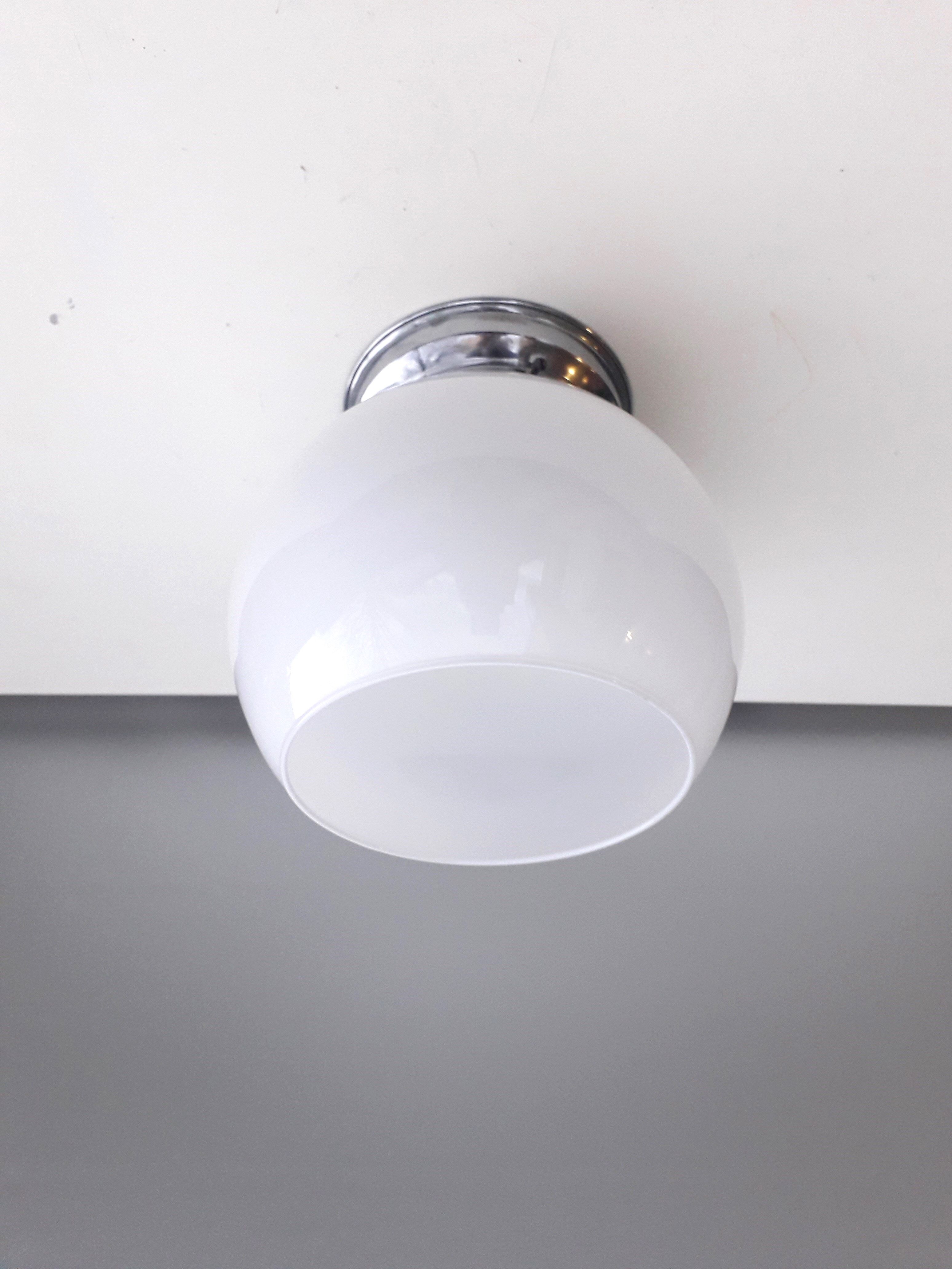 Former bistro ceiling lamp - Half-spherical globe in white opaline - 1950