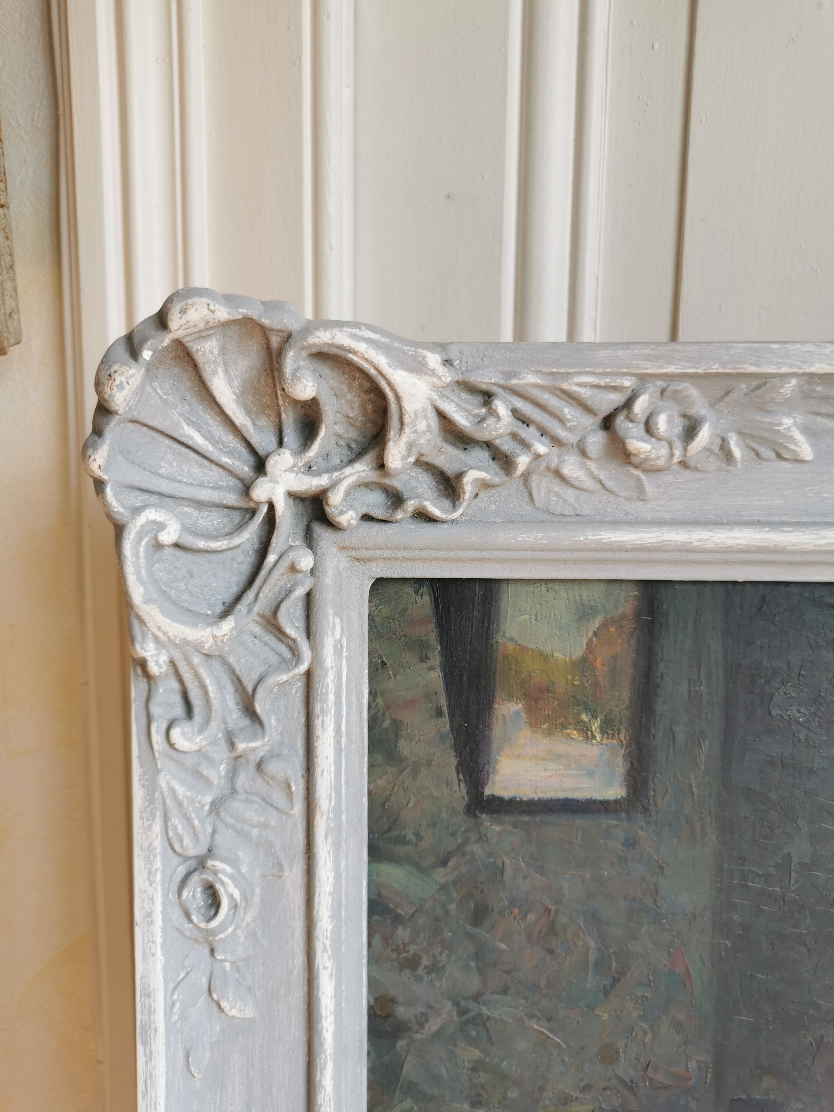 Painting interior scene, oil on plywood, early twentieth.