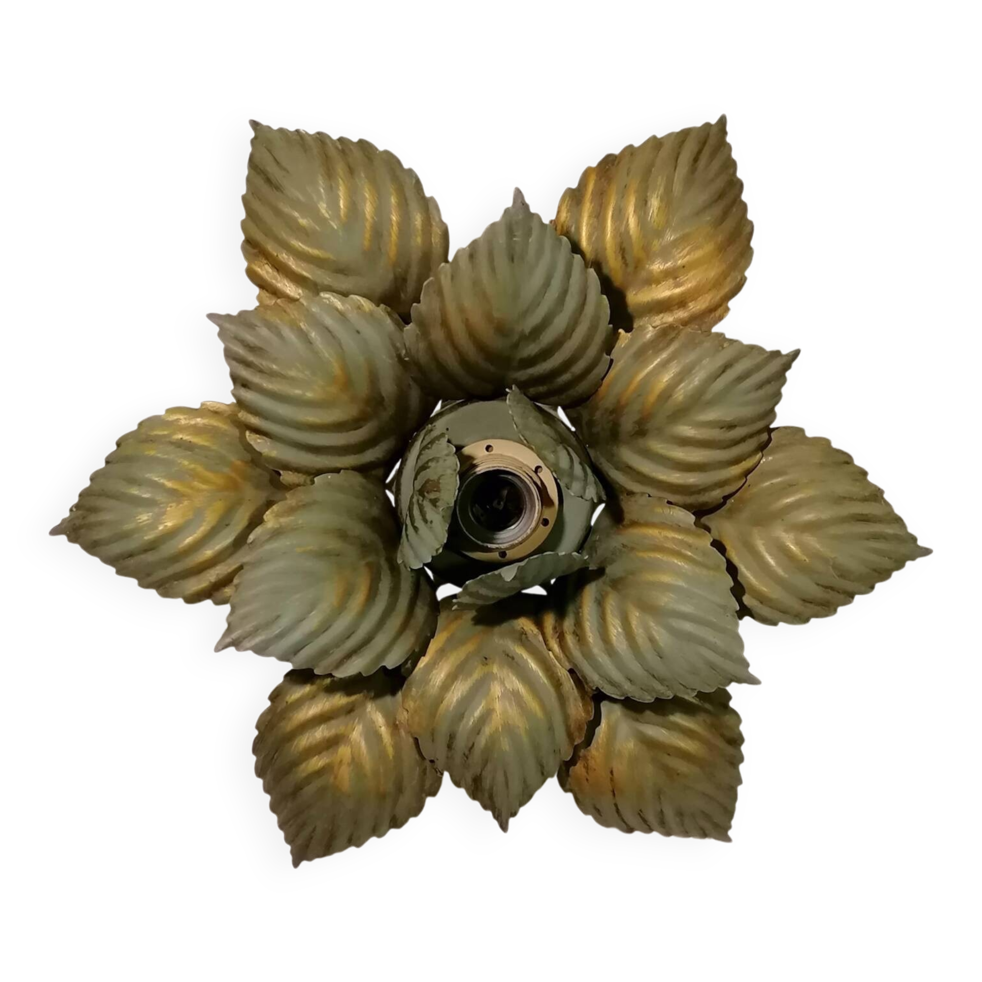 Green and gold Masca flower wall or ceiling light - Circa 1970