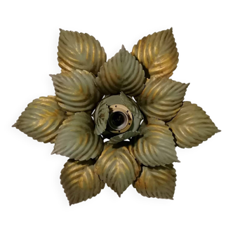 Green and gold Masca flower wall or ceiling light - Circa 1970