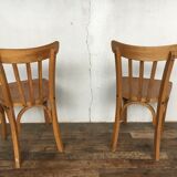 Pair of bistro and bohemian beech vintage chairs 1950