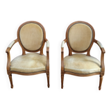 Pair of armchairs medallion Louis XV style, yellow velvet