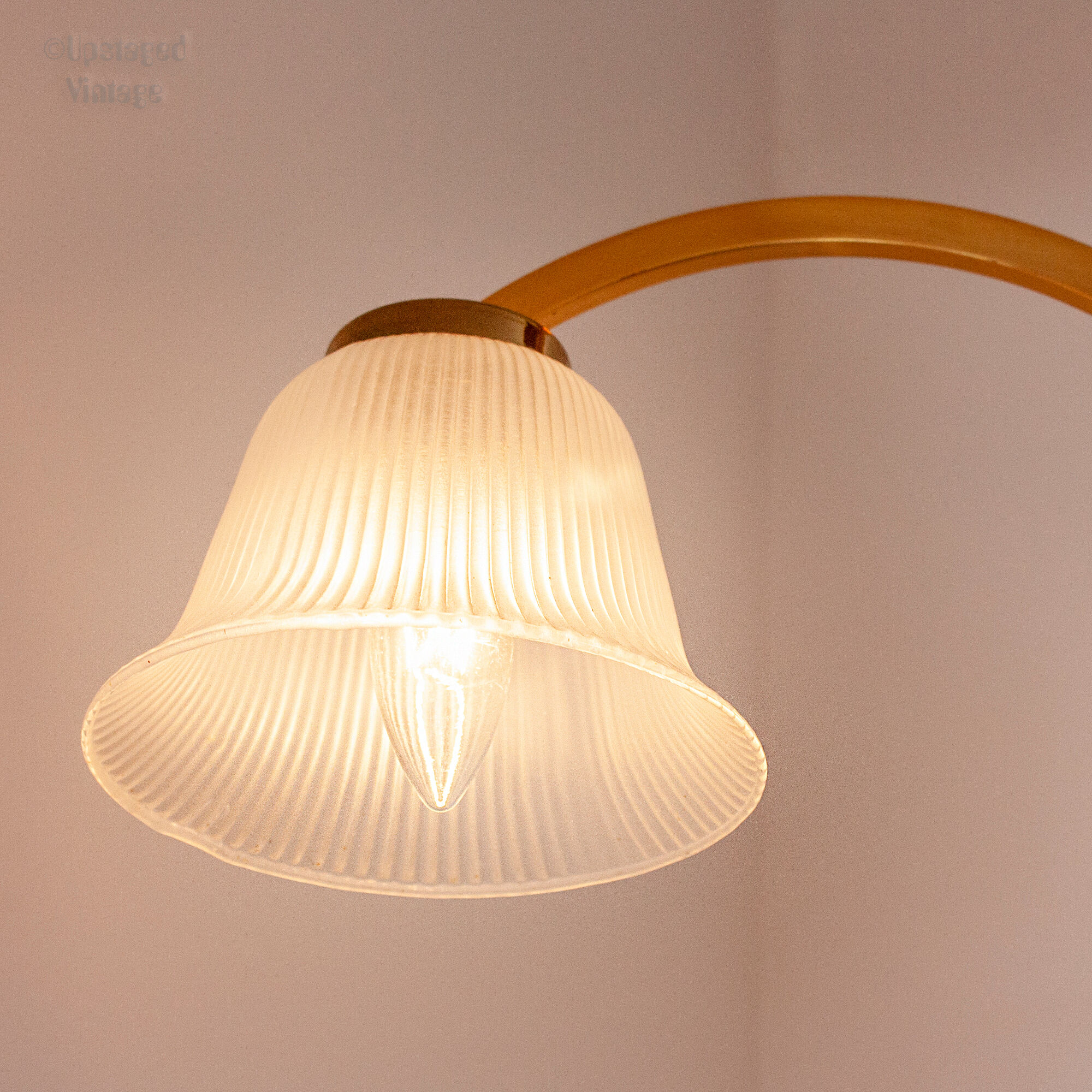 Mid-Century Ceiling Lamp in Brushed Gold with Lampshade in Ribbed Glass G.V. Luminaires