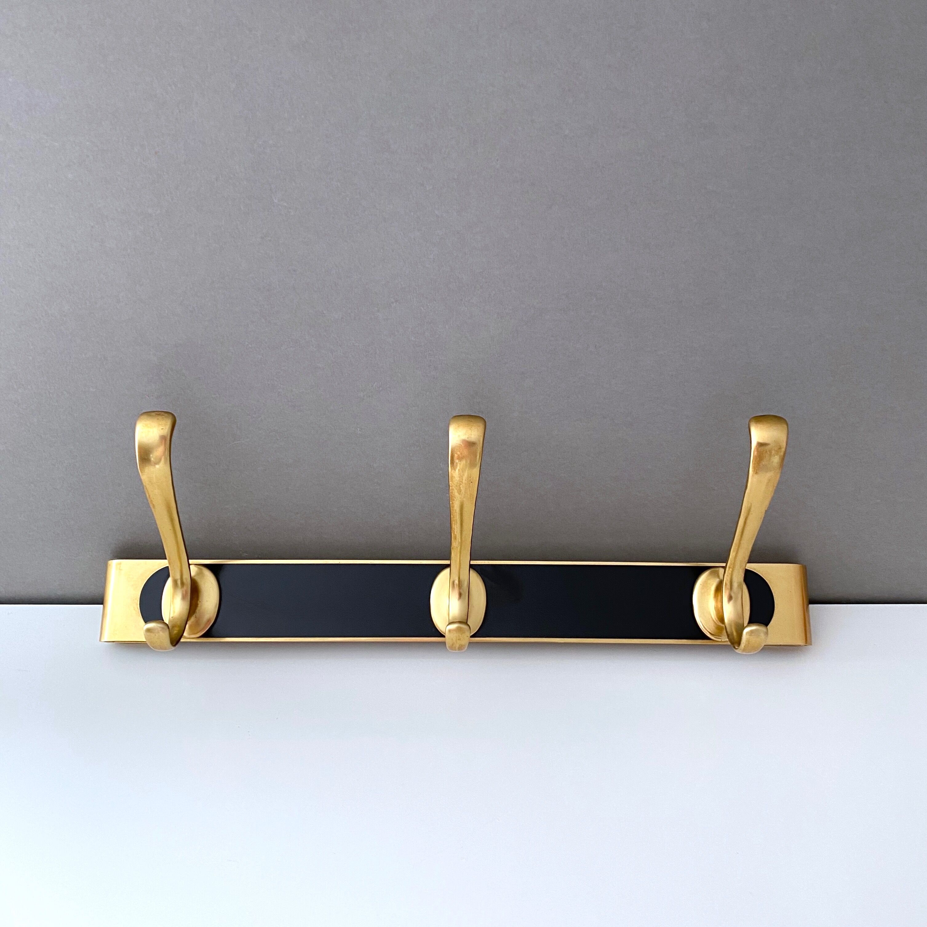 Vintage Wall Coat Rack, Brass, Mid Century Interior