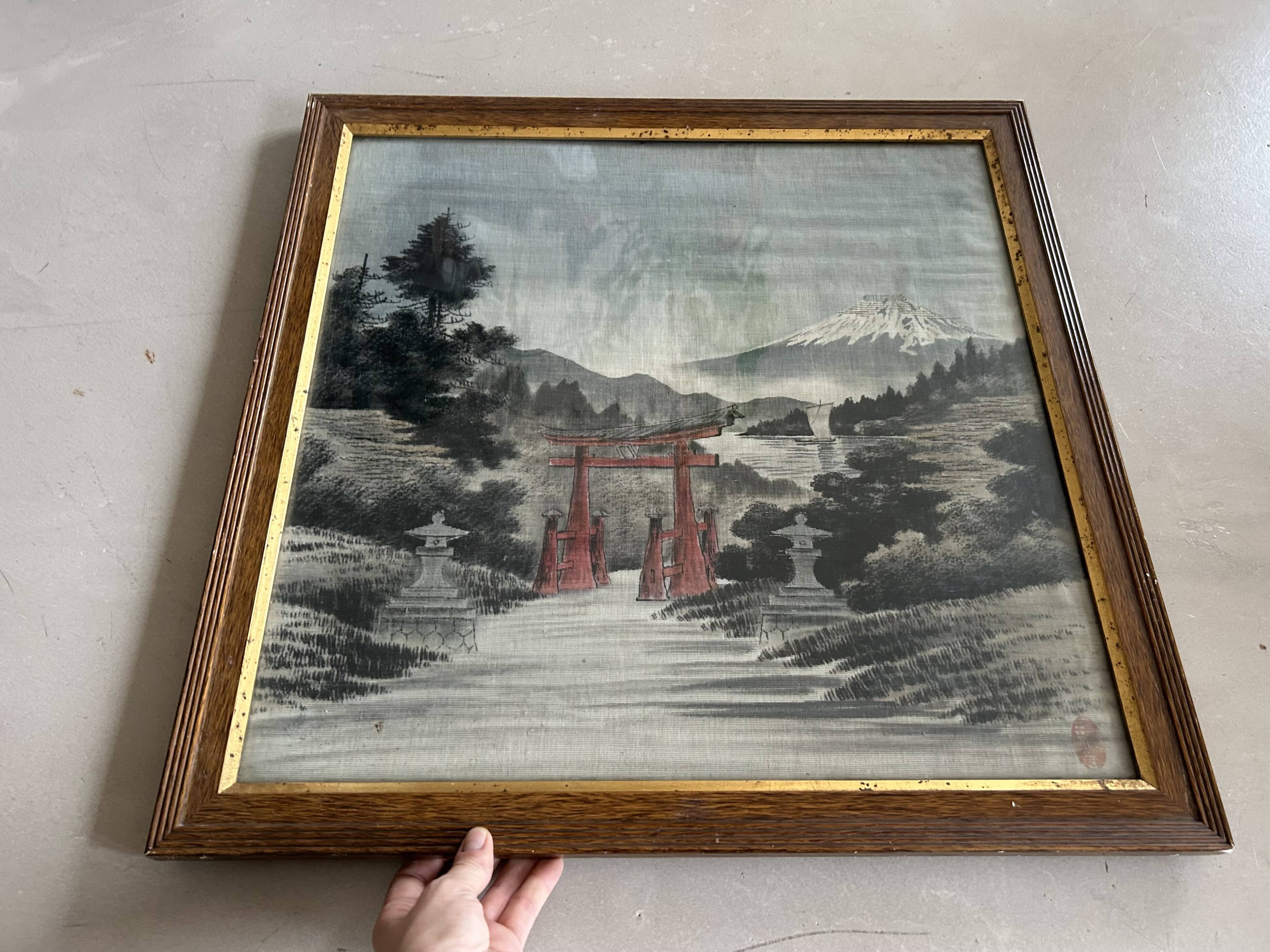 Ancient Japanese drawing on canvas