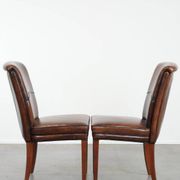 Comfortable set of 2 sheep leather dining chairs with character